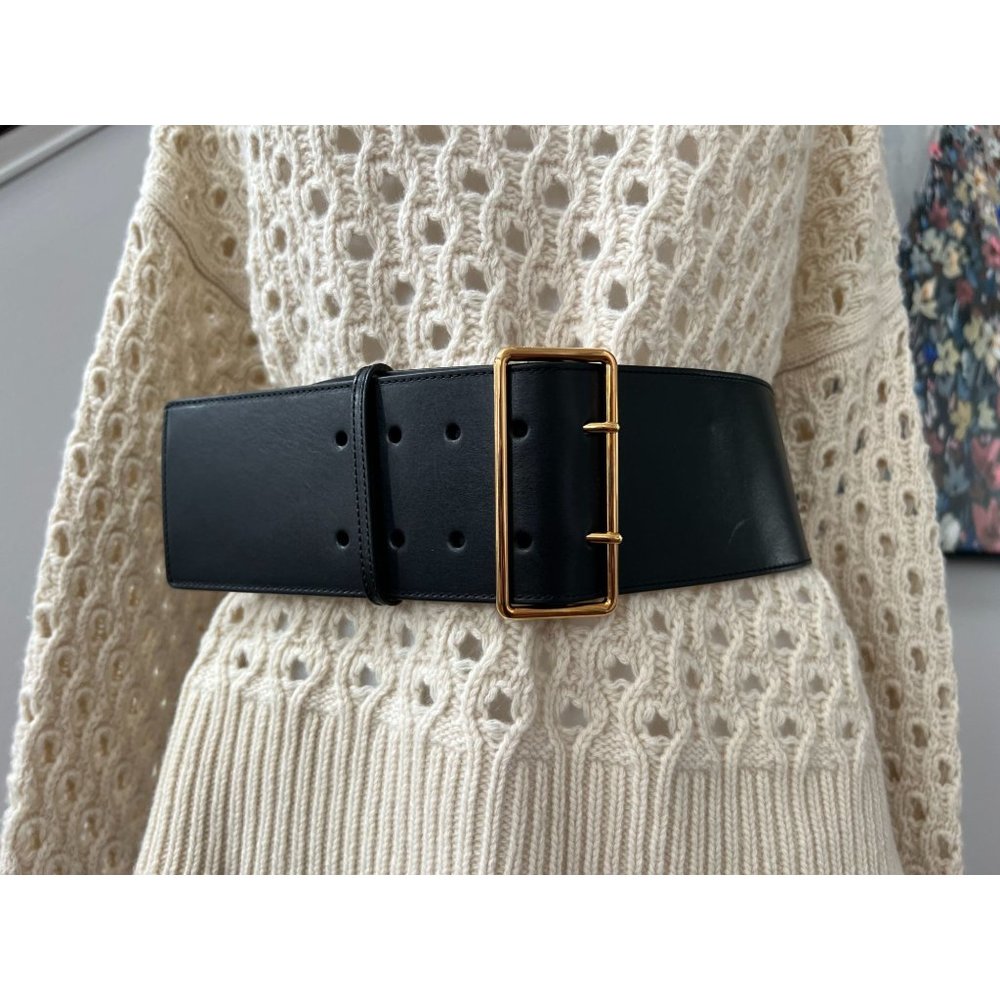 Alexander McQueen Black Leather Wide Belt with Gold Buckle - Picture 14 of 16